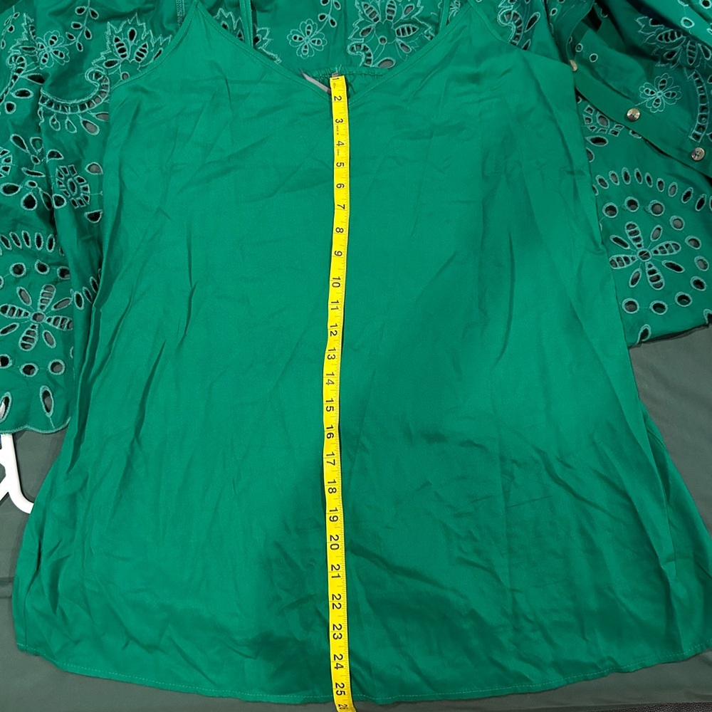 Anthropologie Emerald Green Eyelet Button-Front Long Sleeve Dress - Picture 7 of 9